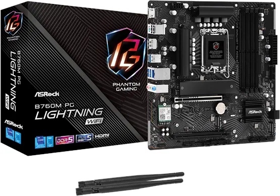 ASRock B760M PG LIGHTNING WIFI Hovedkort - Intel B760 - Intel LGA1700 Socket - DDR5 RAM - Micro-ATX